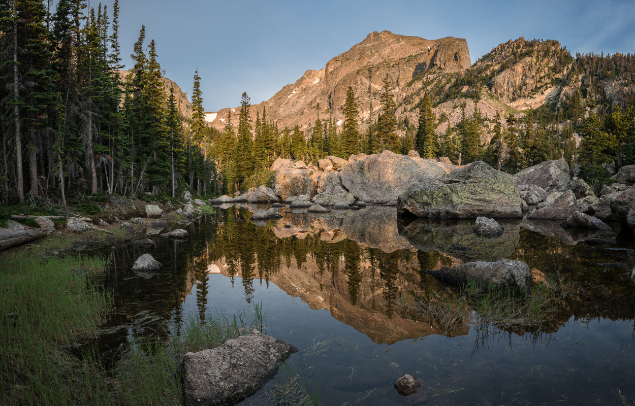 mountain lake at sunrise in Rocky Mountain National Park