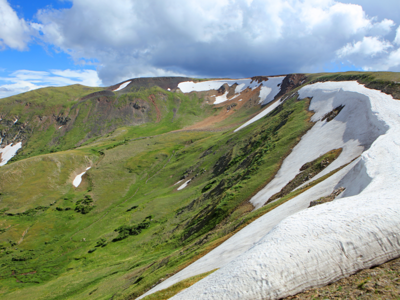 view of a alpine meadow with snow