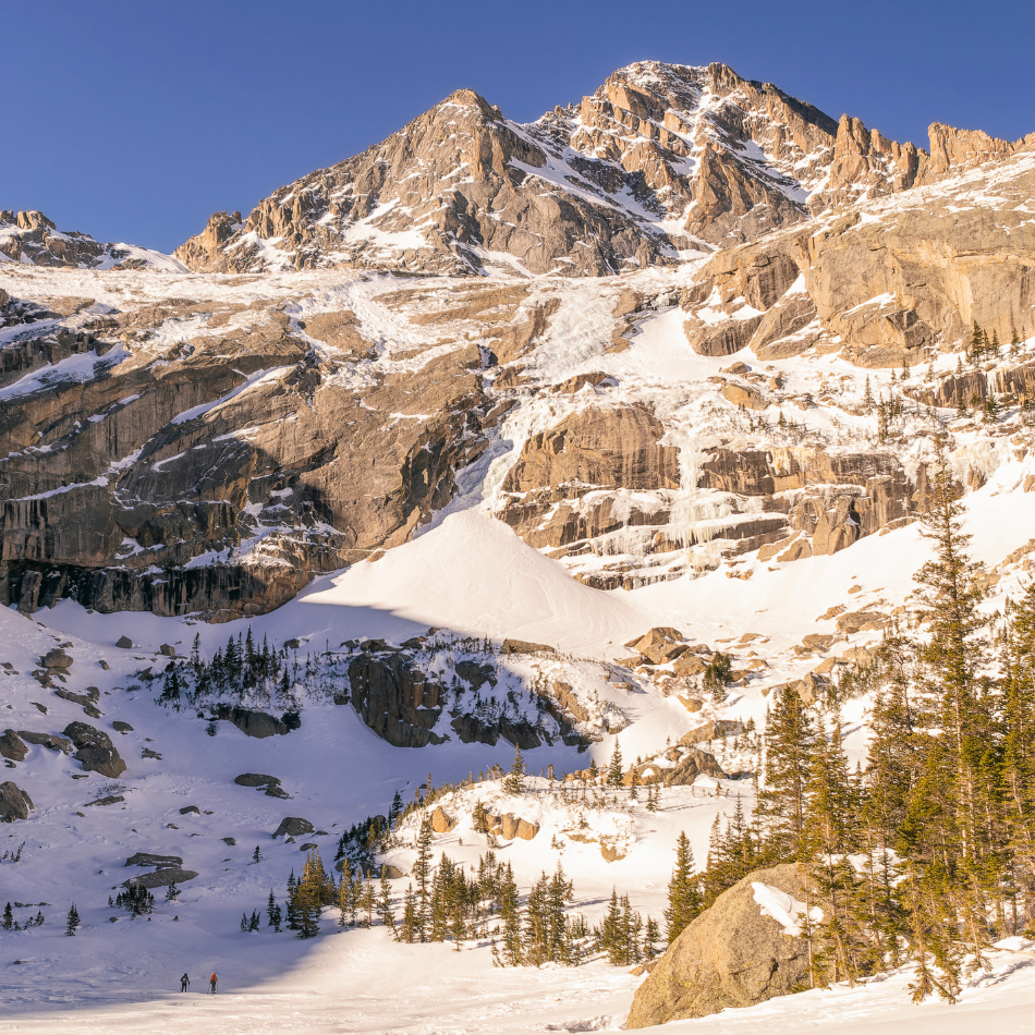 black lake in rocky mountain national park in the winter